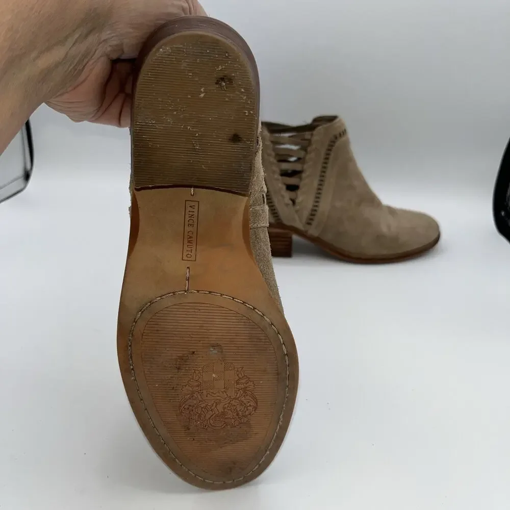 Vince Camuto Women's Pimmy Zip Ankle Booties Suede Boots Sz7 Tan Leather Boots